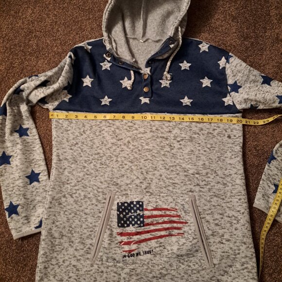 In God We Trust Patriotic American flag &Stars pullover Hooded Sweatshirt - Picture 8 of 9
